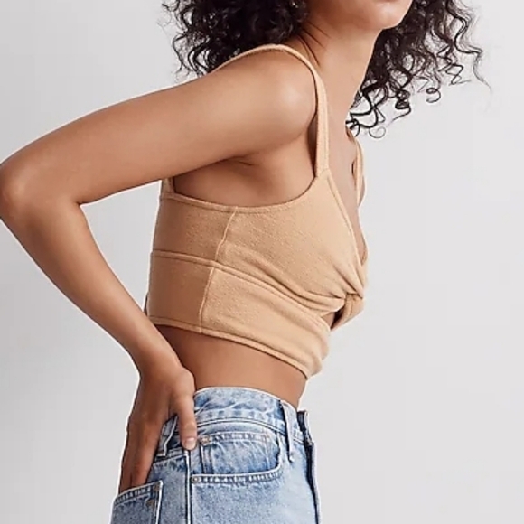 Madewell Cutout Knot-Front Crop Tank Top in Dried Straw size XS NWT NJ776 - Picture 2 of 11